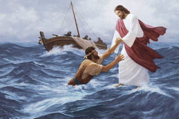Peter walking on water.