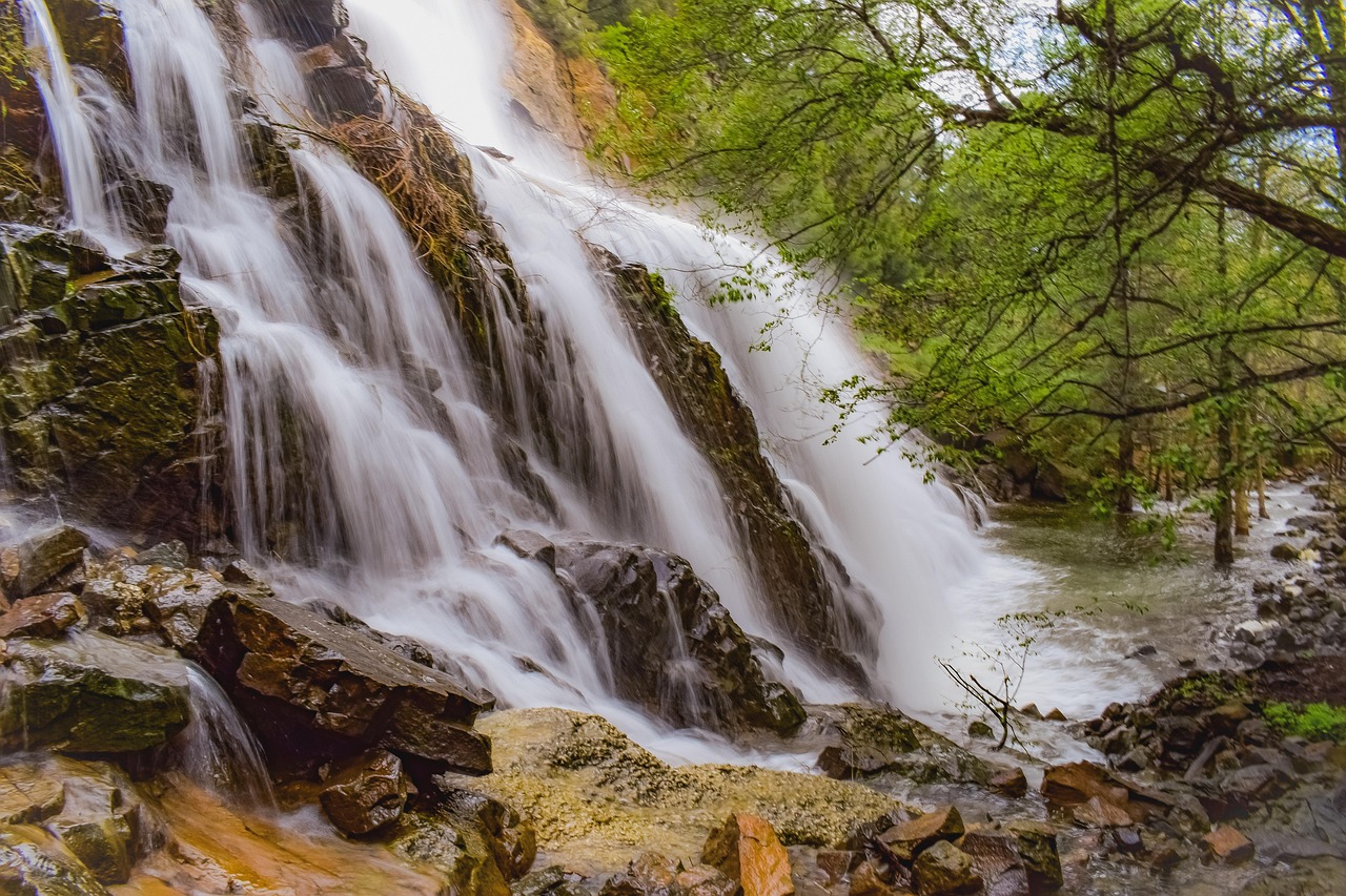 water flowing through mountains