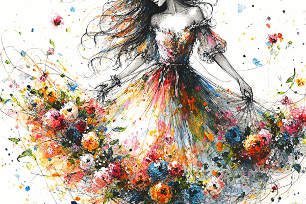 women body with colourful flowers