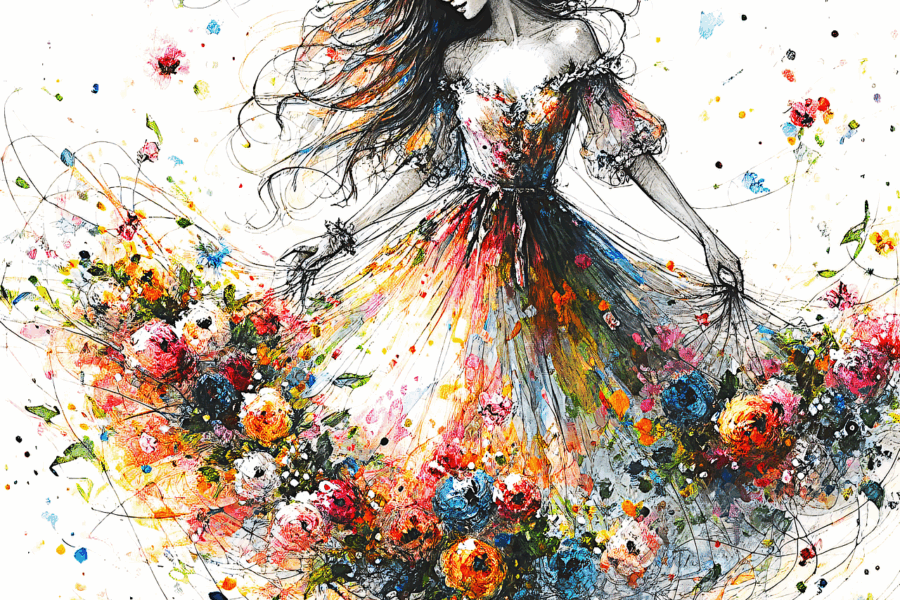 women body with colourful flowers
