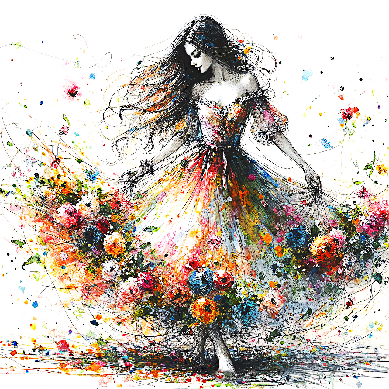 women body with colourful flowers