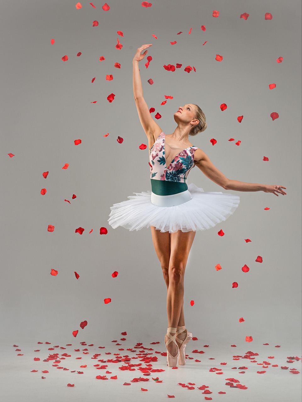 ballerina with rose petals