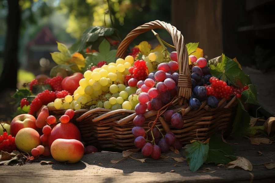 basket full of fruit under tree