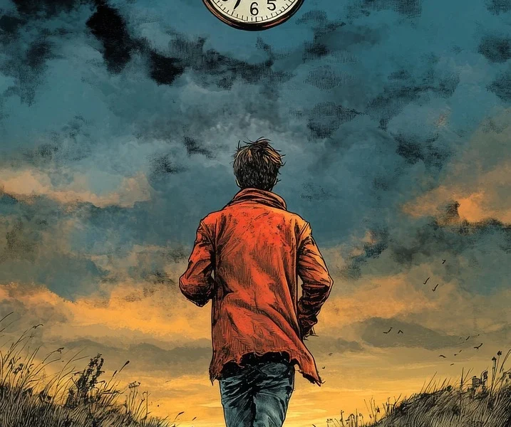 man and clock being fixed in time