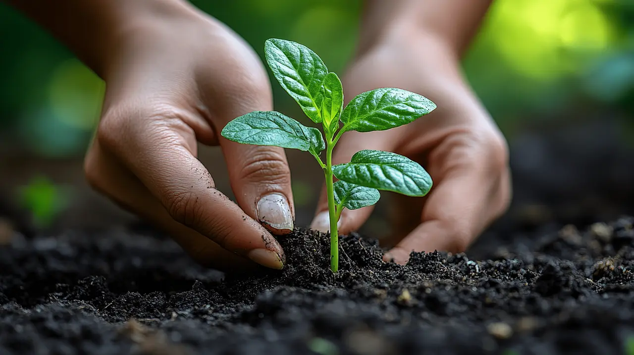 seed in the ground with hands around the soil