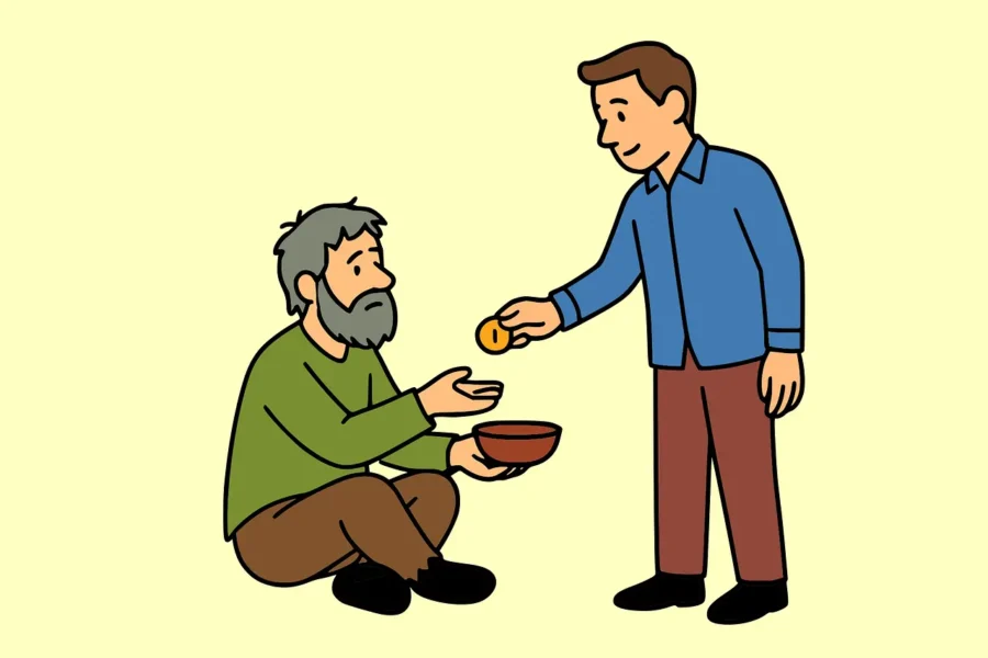 man giving to the poor